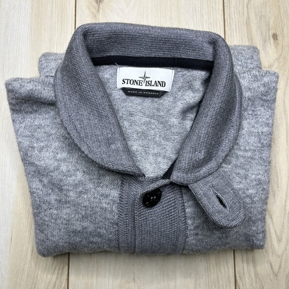 Stone Island Mens Size Large Wool Blend Soft Knit Cardigan Sweater Gray